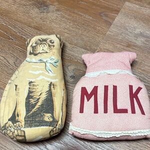 Vintage Dog and Milk Accent Pillows - Tan and Pink